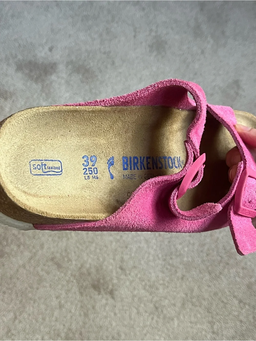Birkenstock Arizona Suede soft footbed Two‑Strap Sandal in Fuchsia Tulip Pink39